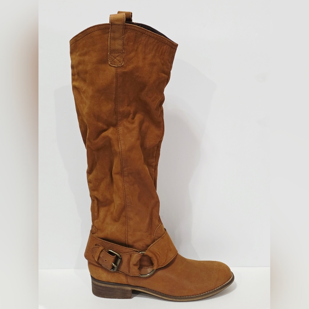 Steve Madden BANKKER Brown Suede Fabric Boot Tall Pull-On Riding Buckle 10 M New